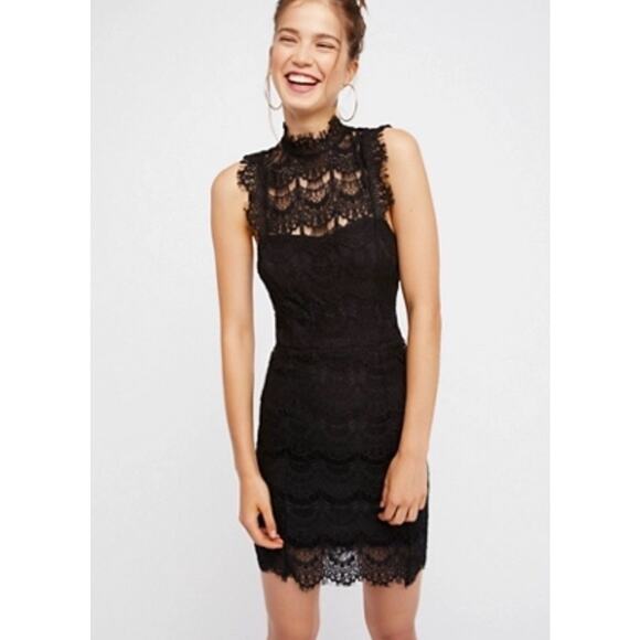 Free People Intimately Dress Black Lace Bodycon Sz M Daydream Open Back Mini - Picture 1 of 9